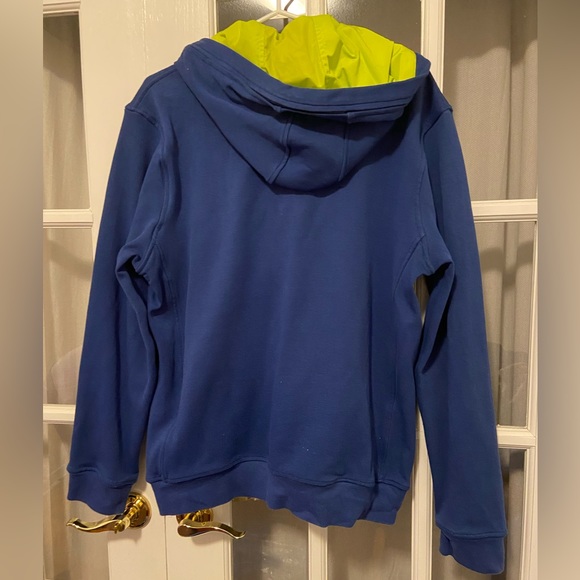 Tommy Hilfiger blue zip up hoodie with neon lined hood - Picture 2 of 4